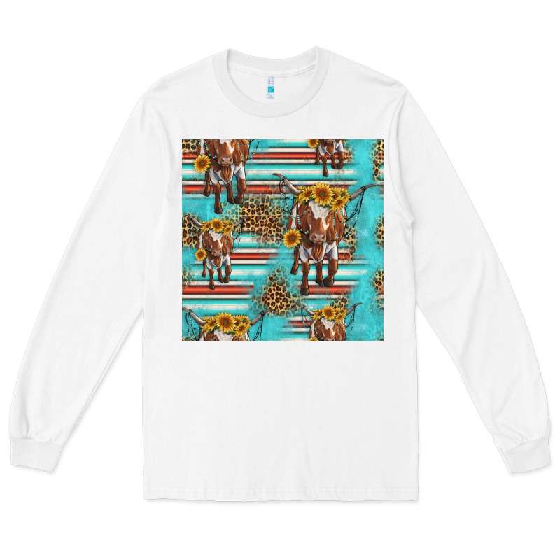 Longhorn Bull Seamless Pattern Long Sleeve Tee by HRA Design Shop | Teevron