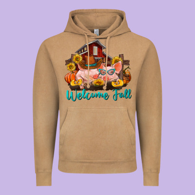 Vintage Hoodie Welcome fall pigs