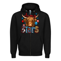 Black oh my stars 4th of july shaggy cow Zipper Hoodie - Jasminsmagicworld