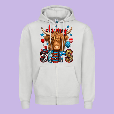 Oh My Stars 4th Of July Shaggy Cow Zipper Hoodie Designed By Jasminsmagicworld