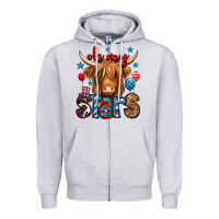 Heather Grey oh my stars 4th of july shaggy cow Zipper Hoodie - Jasminsmagicworld