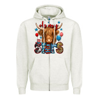 Oatmeal Heather oh my stars 4th of july shaggy cow Zipper Hoodie - Jasminsmagicworld