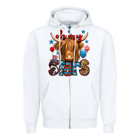 White oh my stars 4th of july shaggy cow Zipper Hoodie - Jasminsmagicworld