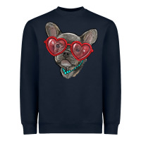 Navy french bulldog with love glasses Heavyweight Sweatshirt - RanaPortraitStore