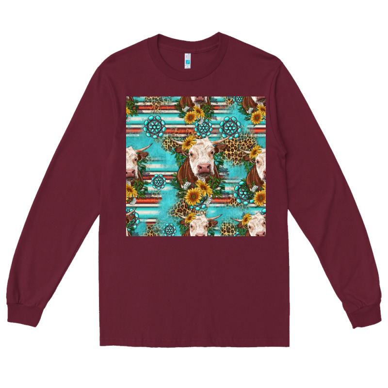 Charolais Cow Seamless Pattern Long Sleeve Tee by HRA Design Shop | Teevron