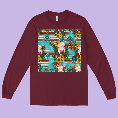 Charolais Cow Seamless Pattern Long Sleeve Tee Designed By Hra Design Shop