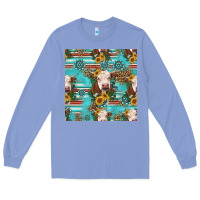 Colony Blue charolais cow seamless pattern Long Sleeve Tee - HRA Design Shop