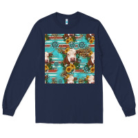 Navy charolais cow seamless pattern Long Sleeve Tee - HRA Design Shop