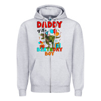 Heather Grey daddy of the birthday boy t rex Zipper Hoodie - Artiststas