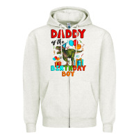 Oatmeal Heather daddy of the birthday boy t rex Zipper Hoodie - Artiststas
