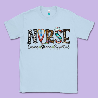 Nurse Caring Strong Essential Classic Tee Designed By Cowhidedigitalart
