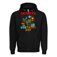 Black grandpa of the birthday boy t rex Zipper Hoodie - Artiststas