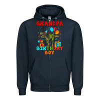 Navy grandpa of the birthday boy t rex Zipper Hoodie - Artiststas