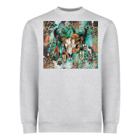 Heather Grey cowhide bull skull Heavyweight Sweatshirt - Zillion Design Studio
