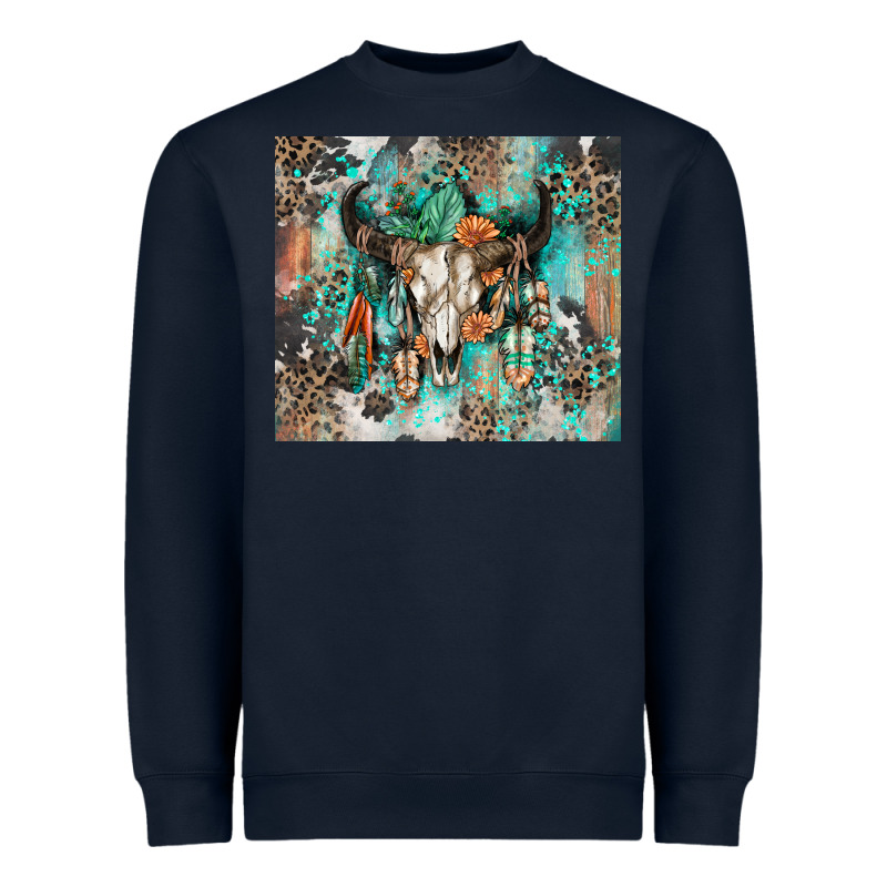 Cowhide Bull Skull Heavyweight Sweatshirt by Zillion Design Studio | Teevron