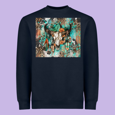 Cowhide Bull Skull Heavyweight Sweatshirt Designed By Zillion Design Studio
