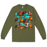 Army Green western sunset bison and sunflowers seamless pattern Long Sleeve Tee - HRA Design Shop