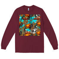 Burgundy western sunset bison and sunflowers seamless pattern Long Sleeve Tee - HRA Design Shop