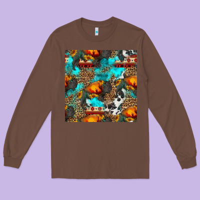 Western Sunset Bison And Sunflowers Seamless Pattern Long Sleeve Tee Designed By Hra Design Shop