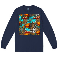 Navy western sunset bison and sunflowers seamless pattern Long Sleeve Tee - HRA Design Shop