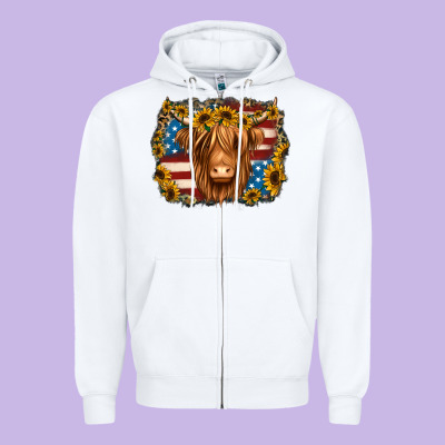 4th Of July Shaggy Cow Zipper Hoodie Designed By Jasminsmagicworld