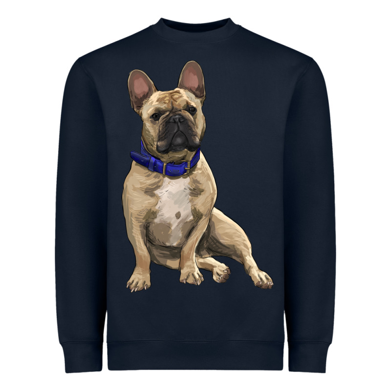 French Bulldog With Royal Blue Heavyweight Sweatshirt by RanaPortraitStore | Teevron