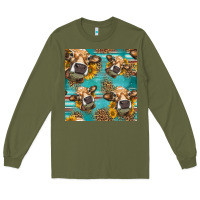 Army Green western sunflowers cow seamless pattern Long Sleeve Tee - HRA Design Shop