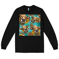 Black western sunflowers cow seamless pattern Long Sleeve Tee - HRA Design Shop