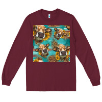 Burgundy western sunflowers cow seamless pattern Long Sleeve Tee - HRA Design Shop