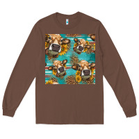 Chestnut western sunflowers cow seamless pattern Long Sleeve Tee - HRA Design Shop