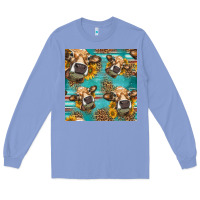 Colony Blue western sunflowers cow seamless pattern Long Sleeve Tee - HRA Design Shop