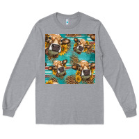 Heather Grey western sunflowers cow seamless pattern Long Sleeve Tee - HRA Design Shop