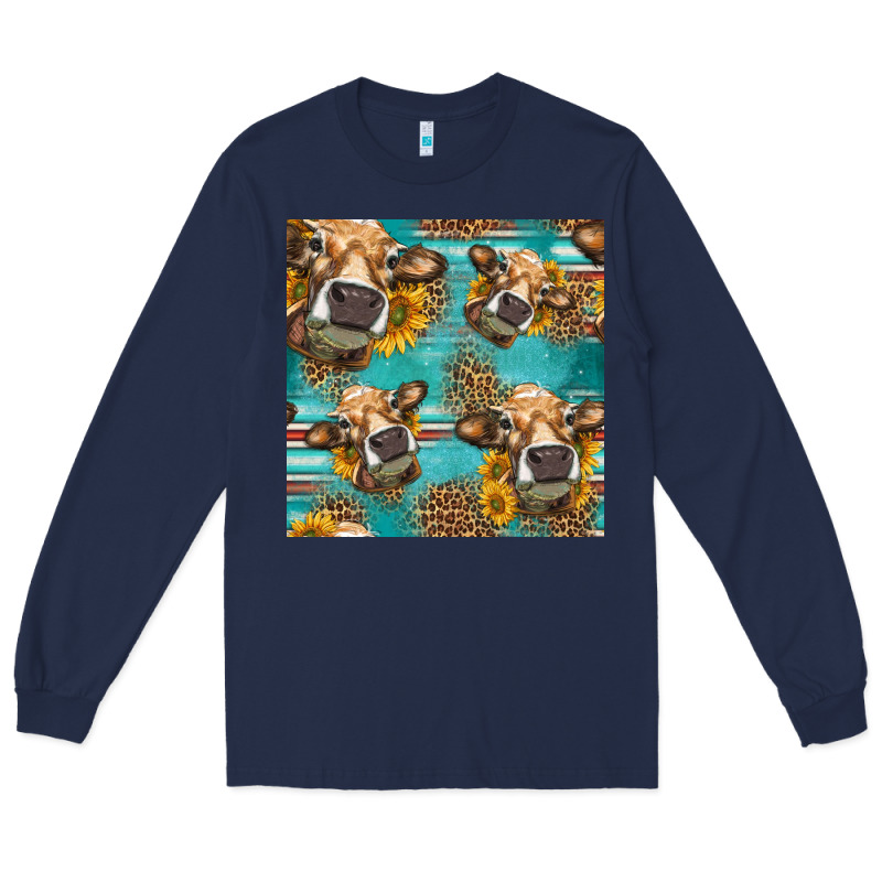 Western Sunflowers Cow Seamless Pattern Long Sleeve Tee by HRA Design Shop | Teevron