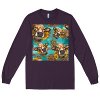 Plum western sunflowers cow seamless pattern Long Sleeve Tee - HRA Design Shop