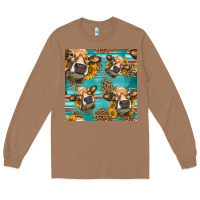 Toasted Coconut western sunflowers cow seamless pattern Long Sleeve Tee - HRA Design Shop