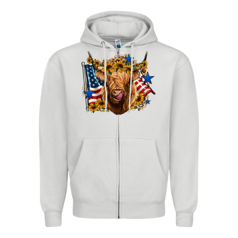 4th Of July Shaggy Cow Leopard Background Zipper Hoodie by Jasminsmagicworld | Teevron