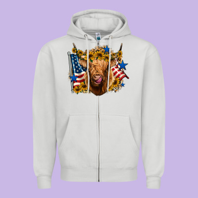 4th Of July Shaggy Cow Leopard Background Zipper Hoodie Designed By Jasminsmagicworld