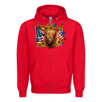 Red 4th of july shaggy cow leopard background Zipper Hoodie - Jasminsmagicworld