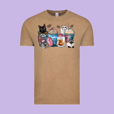 Cat Coffee Cups Vintage Tee Designed By Zillion Design Studio