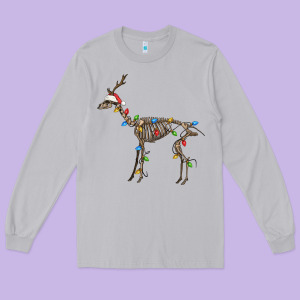 Christmas Deer Skeleton Long Sleeve Tee Designed By Fadigitalartstudio
