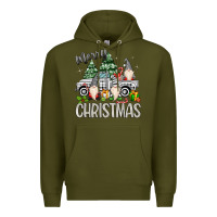 Army Green merry christmas gnomes truck Premium Hoodie - MaliasSmallBusiness