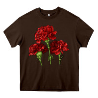 Chocolate Brown Scarlet Red Carnation Illustrations Heavy Core Tee - LillyAllenDesigns