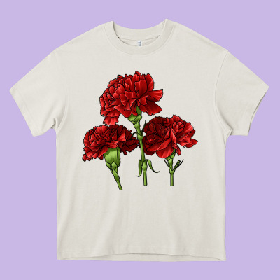 Scarlet Red Carnation Illustrations Heavy Core Tee Designed By Lillyallendesigns