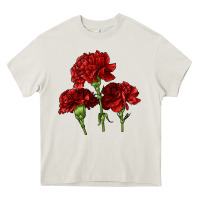 Cream Scarlet Red Carnation Illustrations Heavy Core Tee - LillyAllenDesigns