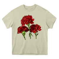 Mossy Scarlet Red Carnation Illustrations Heavy Core Tee - LillyAllenDesigns