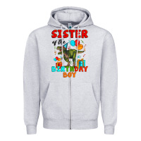 Heather Grey sister of the birthday boy t rex Zipper Hoodie - Artiststas