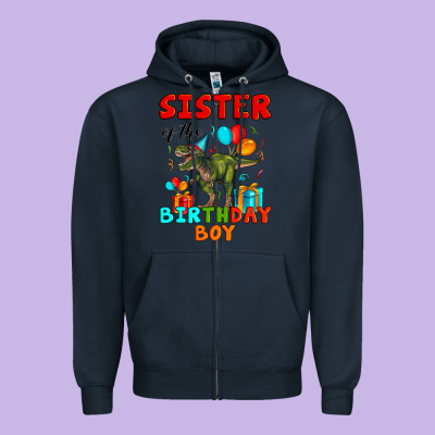 Sister Of The Birthday Boy T Rex Zipper Hoodie Designed By Artiststas