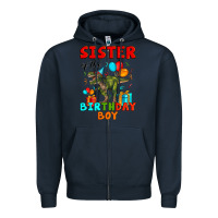 Navy sister of the birthday boy t rex Zipper Hoodie - Artiststas