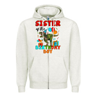 Oatmeal Heather sister of the birthday boy t rex Zipper Hoodie - Artiststas