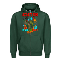 Sports Green sister of the birthday boy t rex Zipper Hoodie - Artiststas